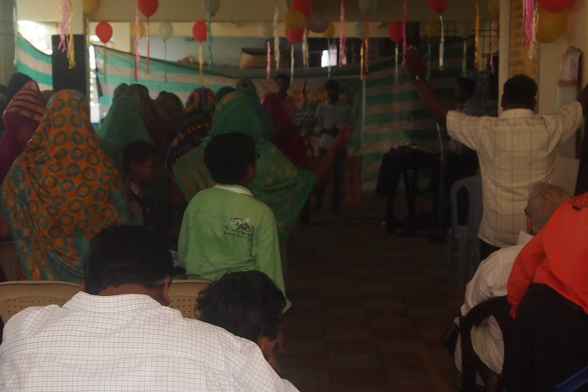 Early fellowship gathering during worship