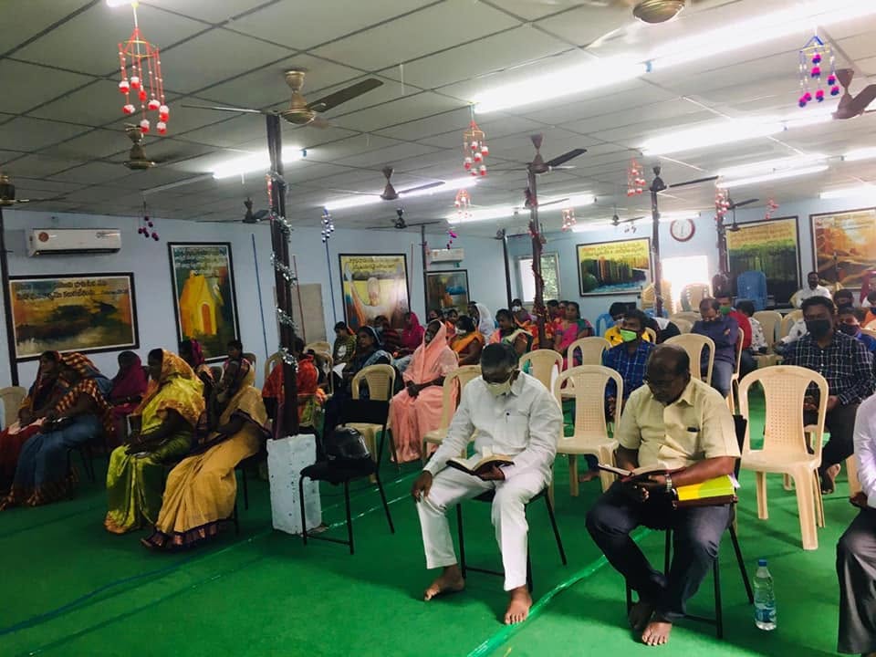 Congregation seated together for a church service